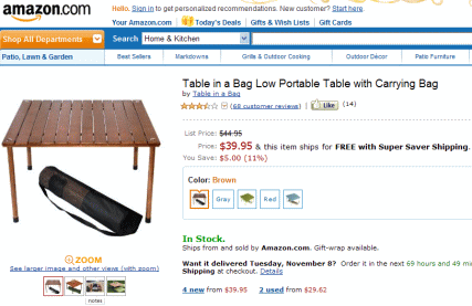 table in tha bag