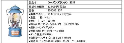 コールマン シーズンズランタン2017が発表されました。 コールマン シーズンズランタン2017が発表されました。