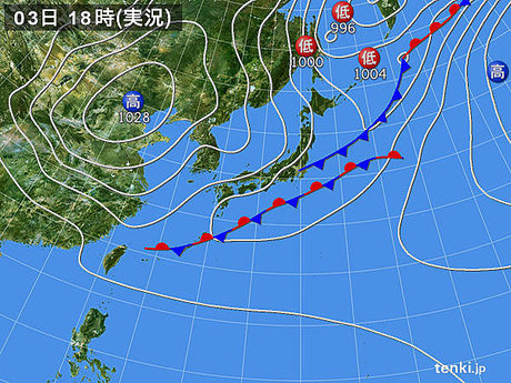 2017年10月3日18時の天気図。