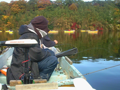 埼玉県飯能市の宮沢湖でワカサギ釣り。