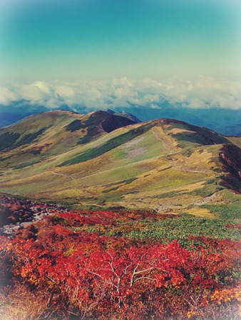 紅葉と綺麗な稜線の月山♪