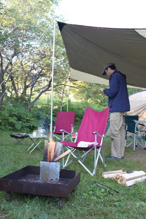 無印良品　南乗鞍キャンプ場　2011夏　2日目朝から焚き火