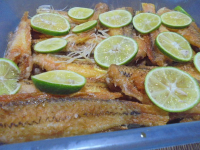 ギザミ料理(甘酢・お刺身・すだち)