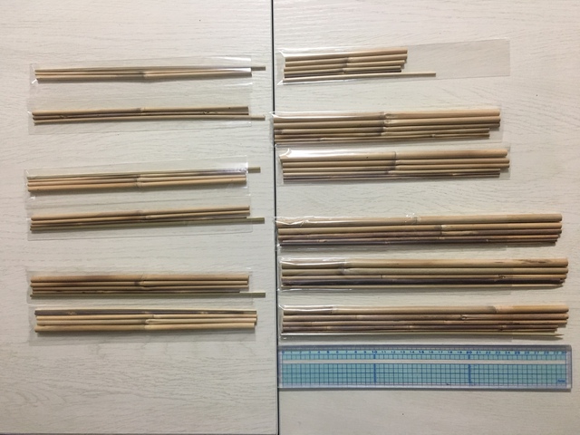たなご竿、１２本分の切り組み