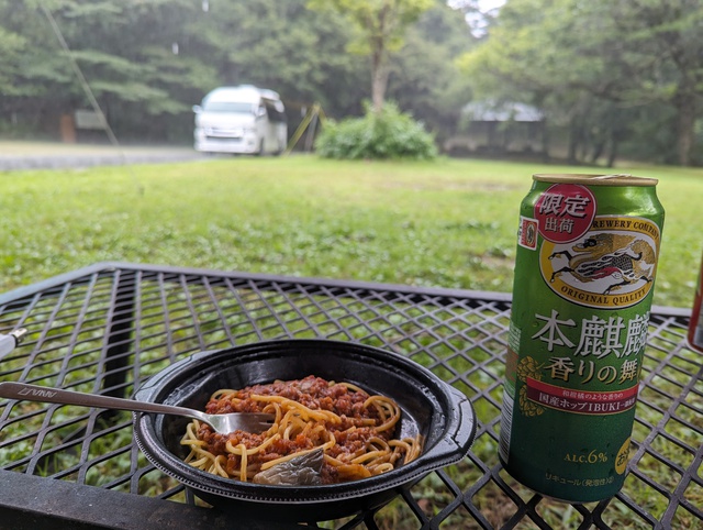 雨のキャンプ その1