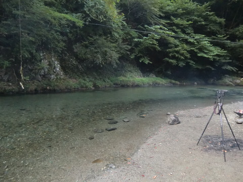 隠密作戦？　ターザンロープのある河原。