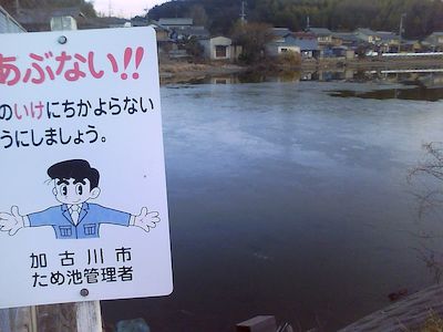 池が凍っていたよ。