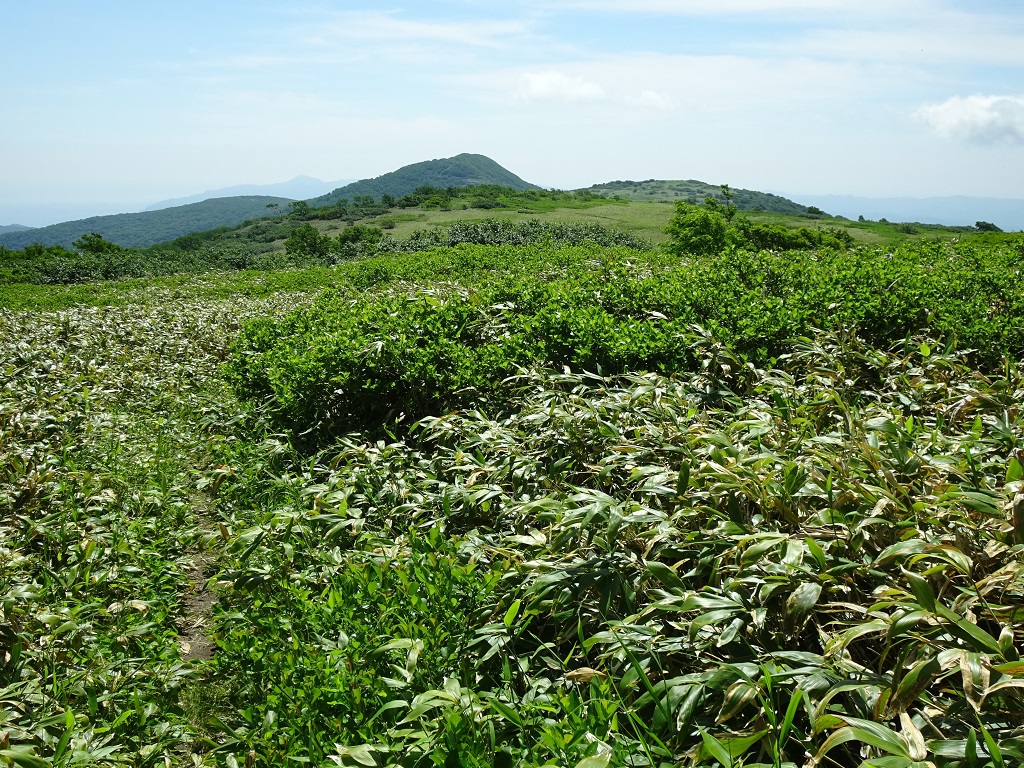 向かう袴腰岳[中]と烏帽子岳[右]