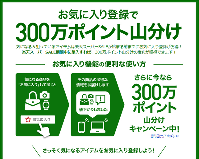 楽天スーパーセールは開始前のお気に入り登録で＜300万 ...