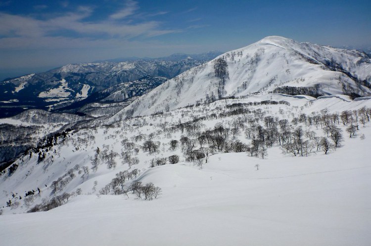 野伏ヶ岳から薙刀山へ周回山スキー　富山長期出張中～