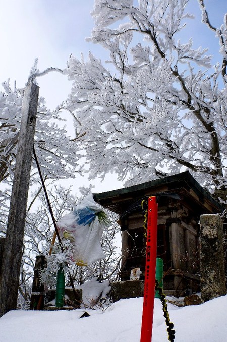 霧氷の華満開の稲村ヶ岳で宝剣探し